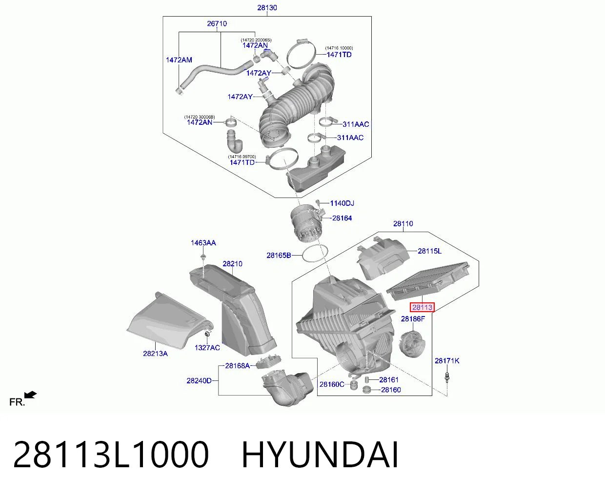 28113L1000 Hyundai/Kia Filtro de aire de motor