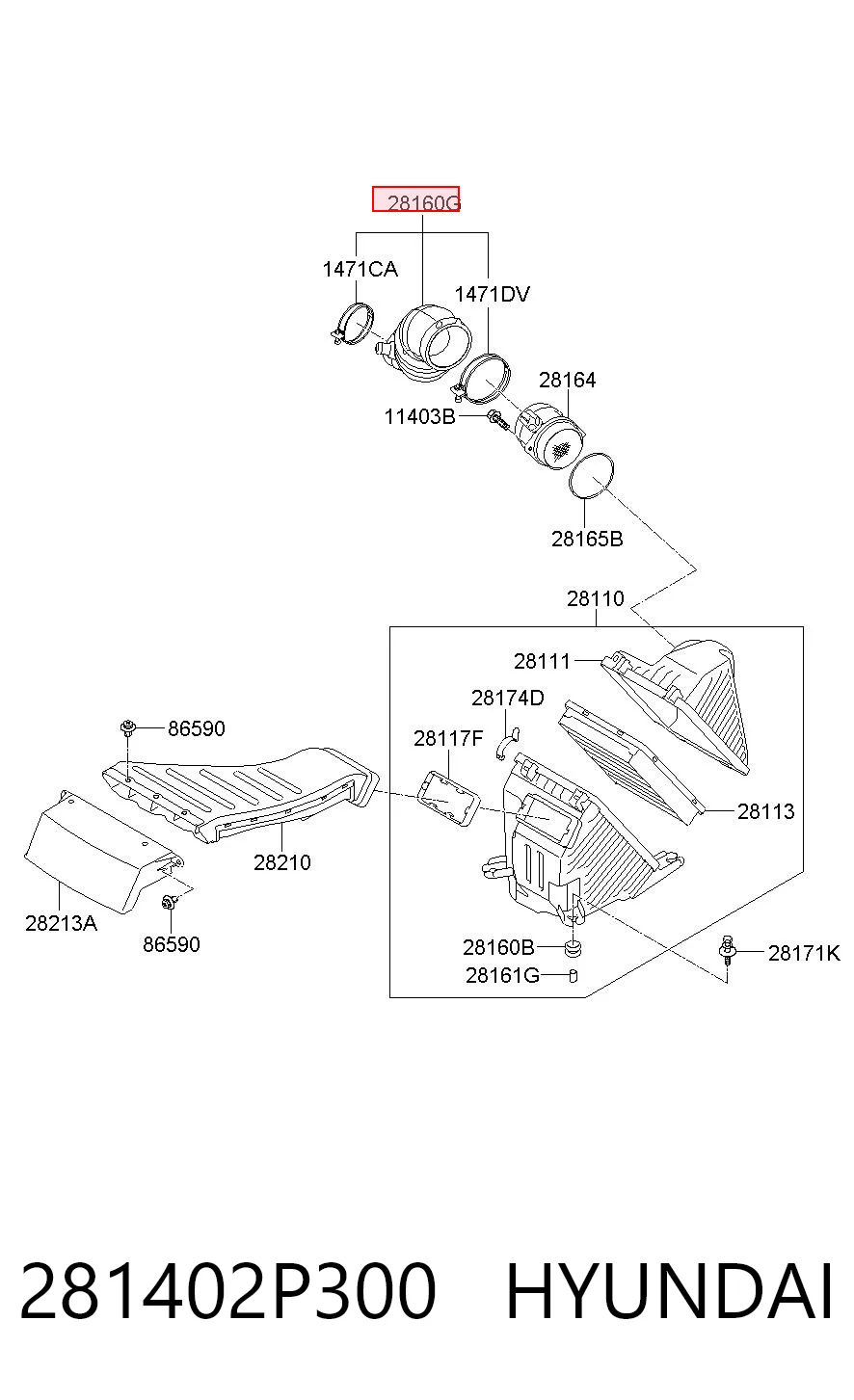 281402P300 Hyundai/Kia Manguito de aire del medidor de masa de aire