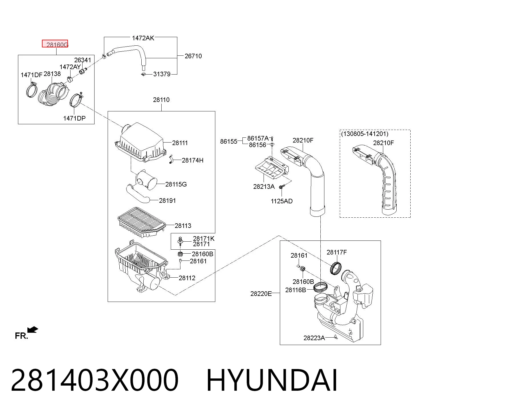 281403X000 Hyundai/Kia Conducto de aire, salida del filtro de aire