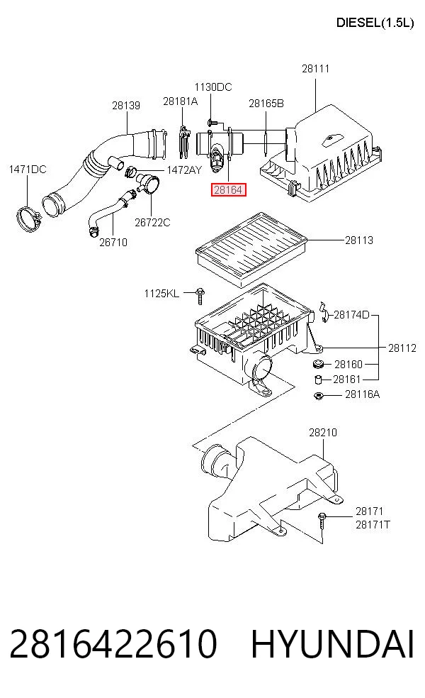 2816422610 Hyundai/Kia Sensor de flujo de aire