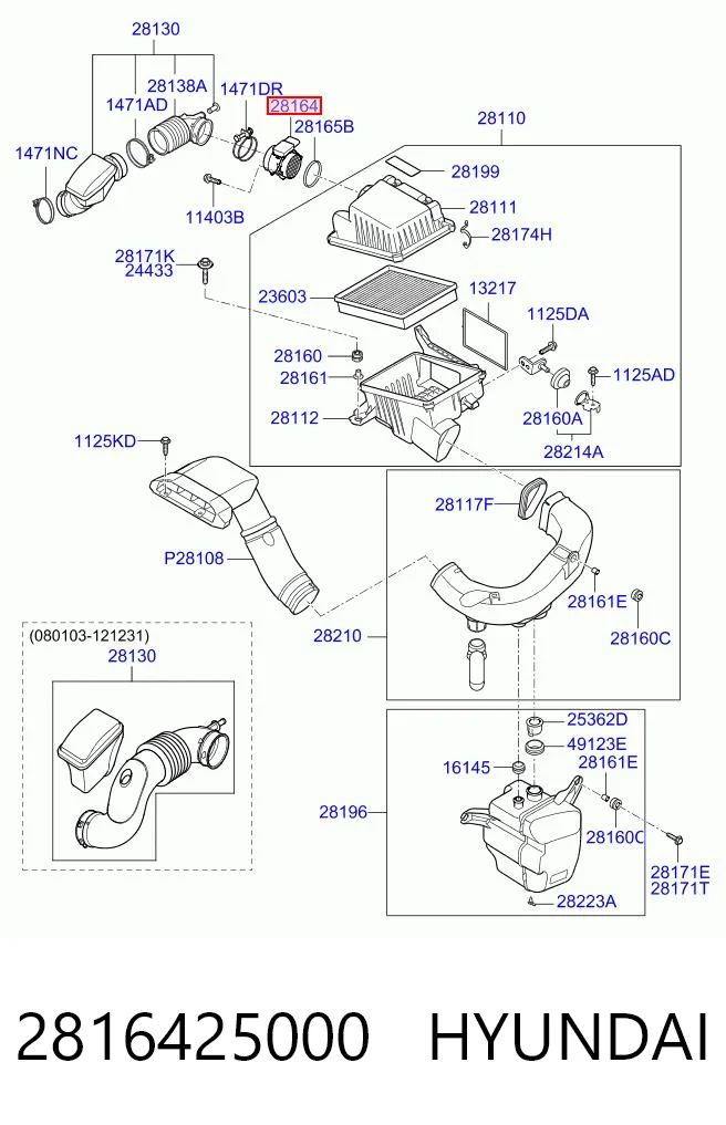 2816425000 Hyundai/Kia Sensor de flujo de aire