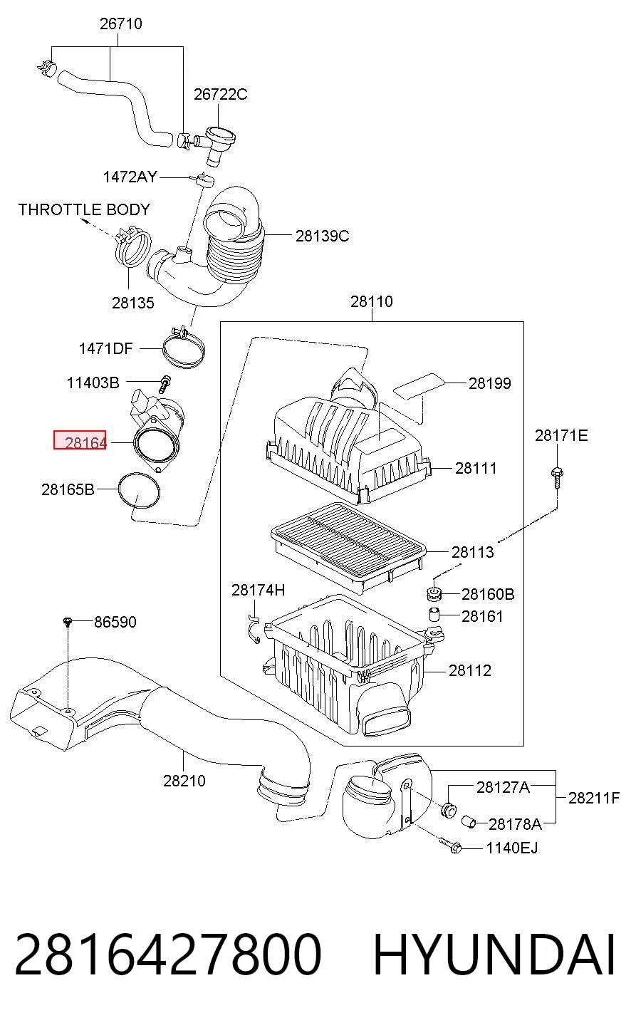 2816427800 Hyundai/Kia Sensor de flujo de aire