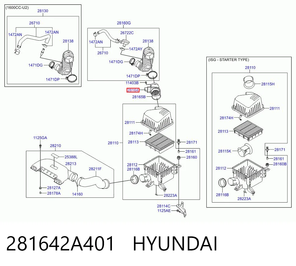 281642A401 Hyundai/Kia Sensor de flujo de aire