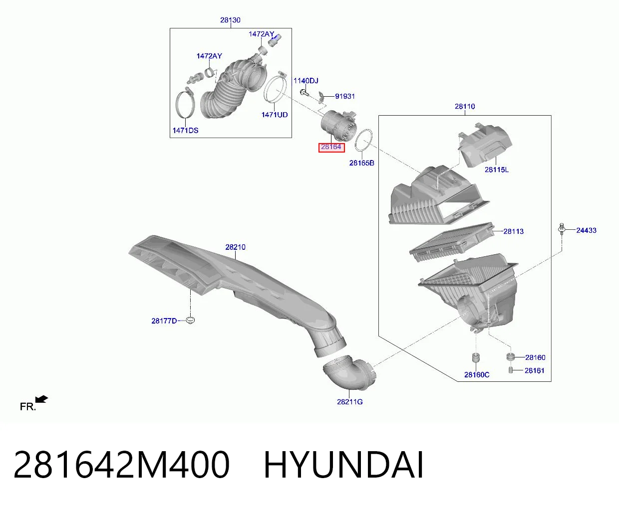 281642M400 Hyundai/Kia Sensor de flujo de aire