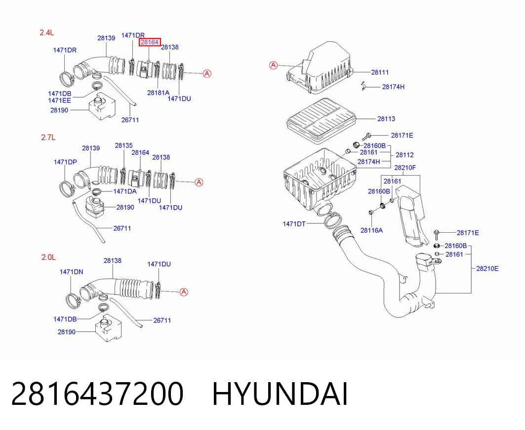 2816437200 Hyundai/Kia Sensor de flujo de aire
