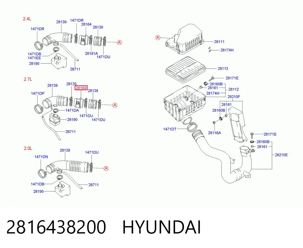 2816438200 Hyundai/Kia Sensor de flujo de aire