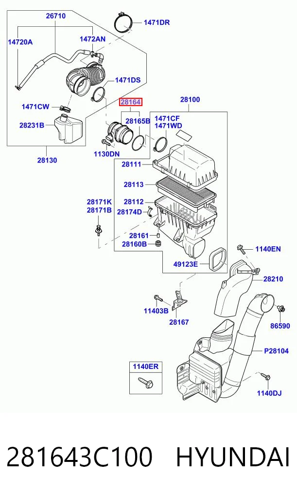 281643C100 Hyundai/Kia Sensor de flujo de aire
