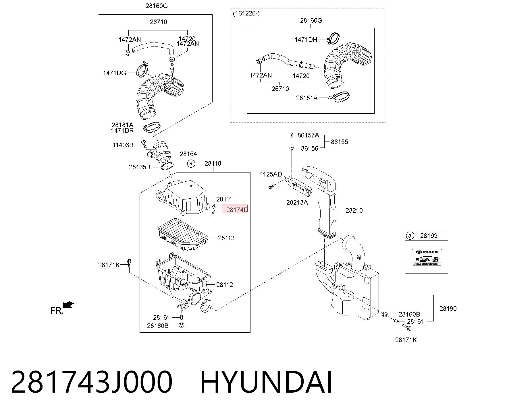 281743J000 Hyundai/Kia Clip de la carcasa del filtro de aire