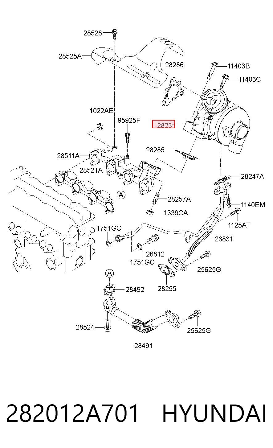 282012A701 Hyundai/Kia Turbo para motor
