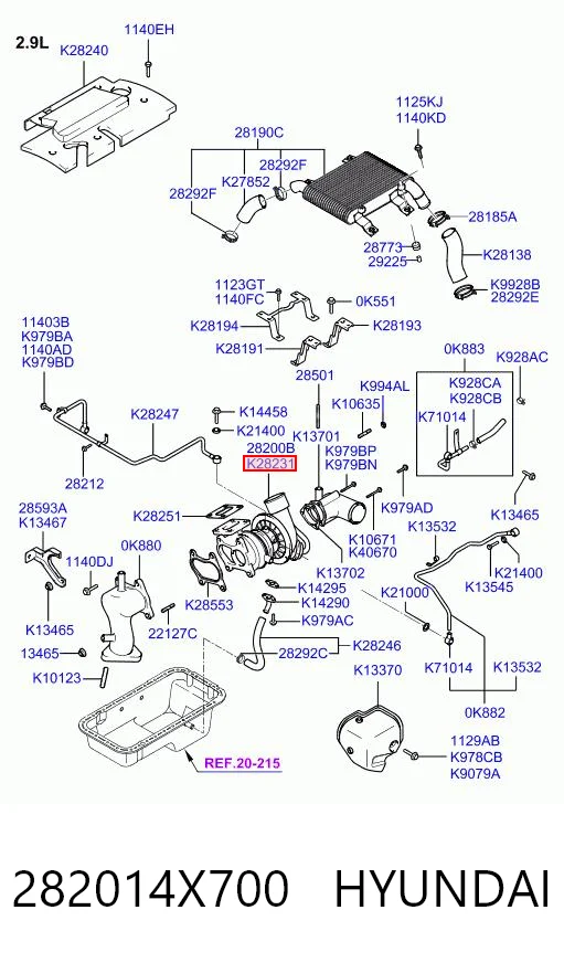 282014X700 Hyundai/Kia Turbo para motor