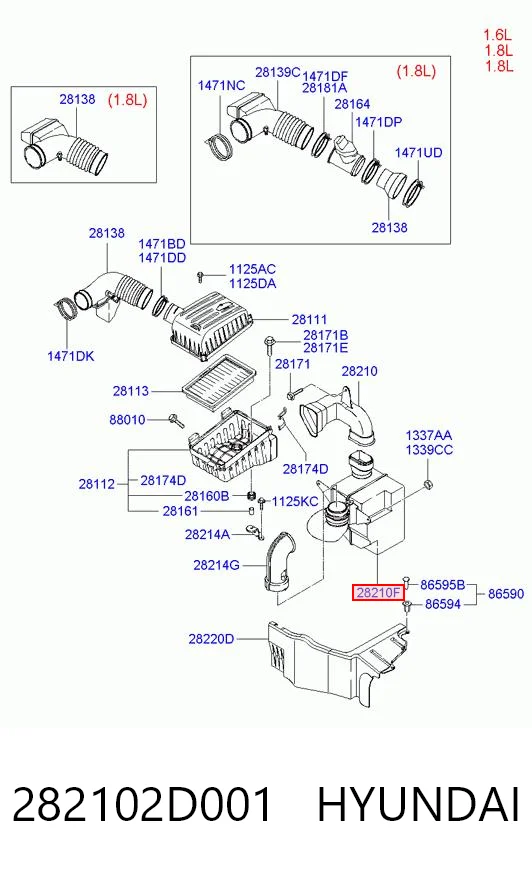 282102D001 Hyundai/Kia Resonador del filtro de aire