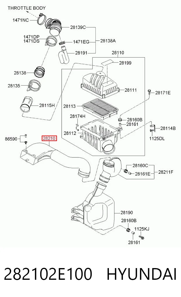 282102E100 Hyundai/Kia Tubo flexible de aspiración, filtro de aire