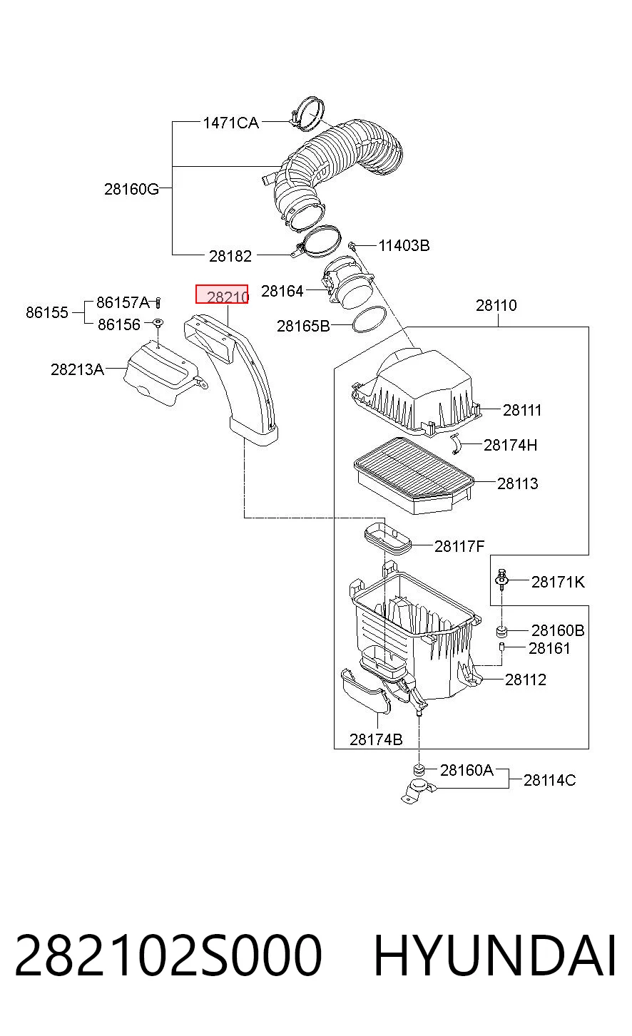282102S000 Hyundai/Kia Tubo flexible de aspiración, filtro de aire