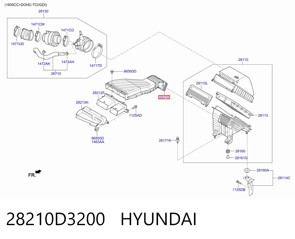28210D3200 Hyundai/Kia Tubo flexible de aspiración, filtro de aire