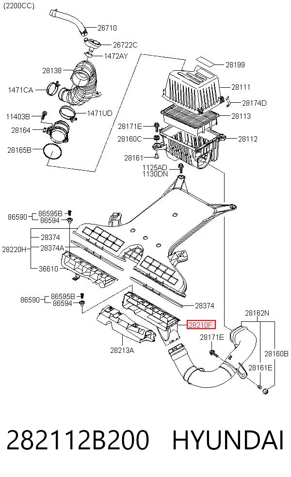 282112B200 Hyundai/Kia Tubo flexible de aspiración, filtro de aire