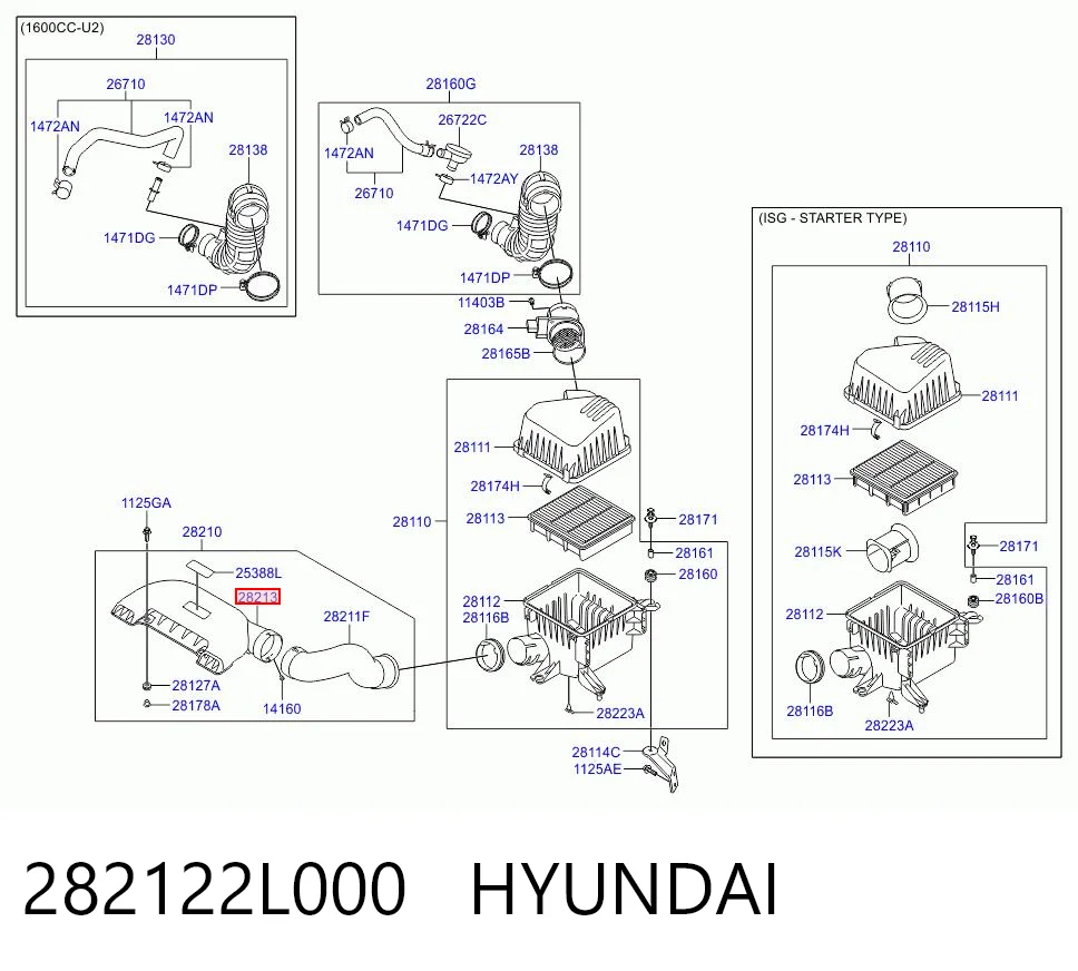 282122L000 Hyundai/Kia Entrada del filtro de aire
