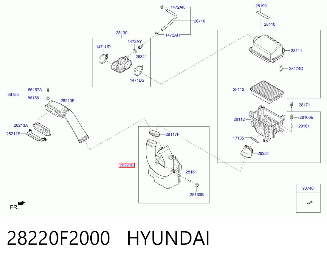 28220F2000 Hyundai/Kia Resonador del filtro de aire
