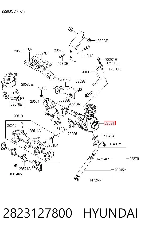 2823127800 Hyundai/Kia Turbo para motor
