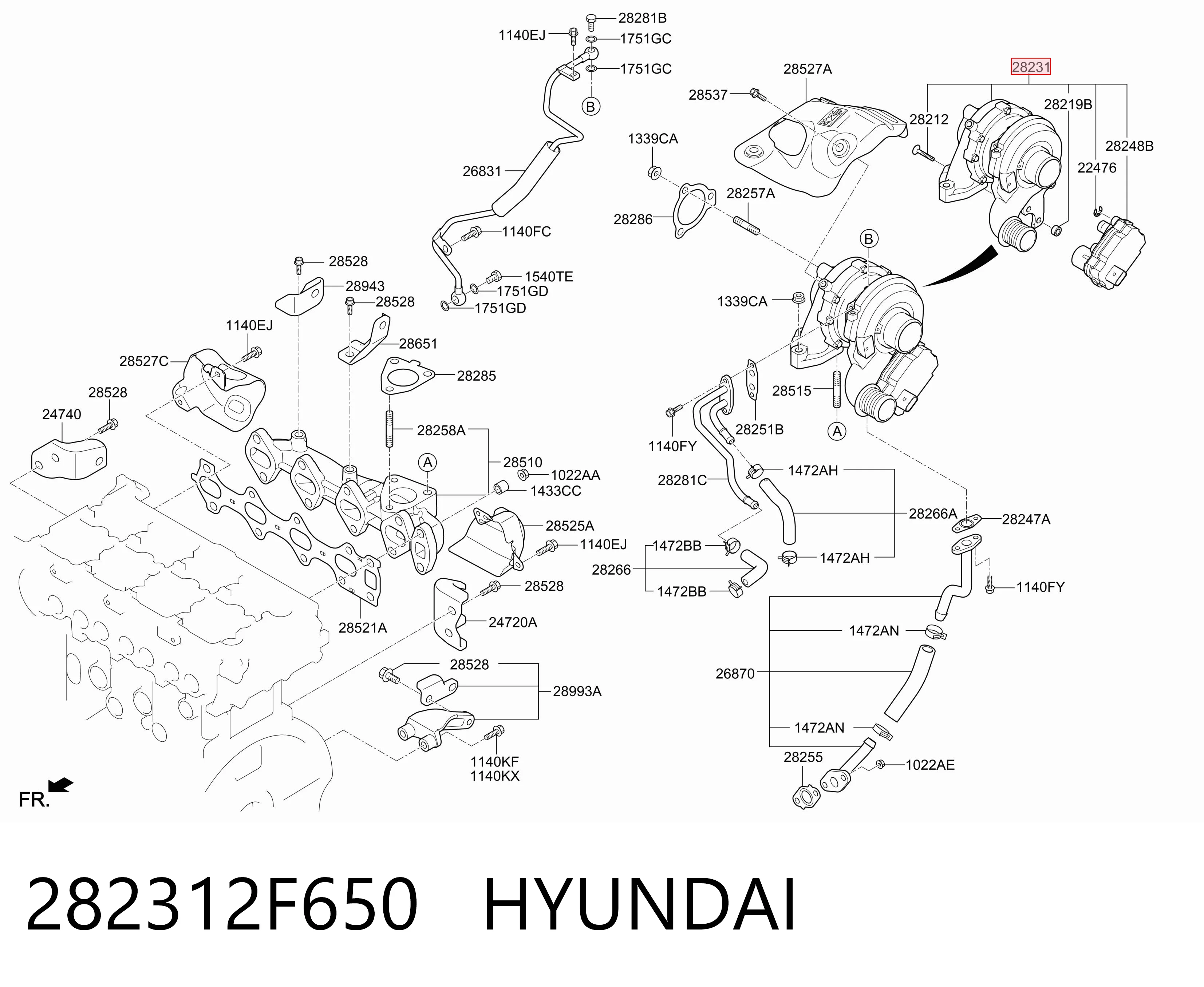 282312F650 Hyundai/Kia Turbo para motor