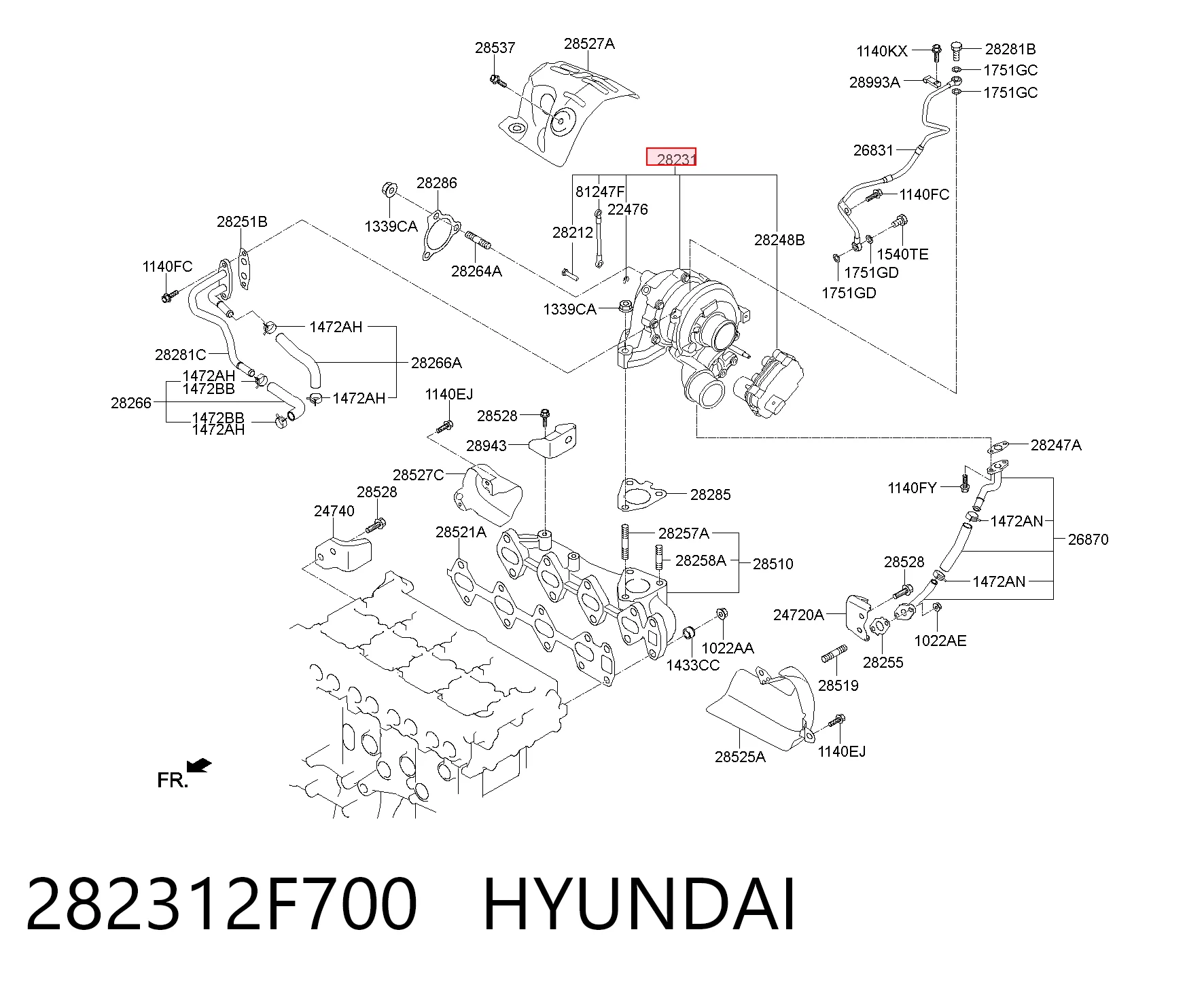282312F700 Hyundai/Kia Turbo para motor