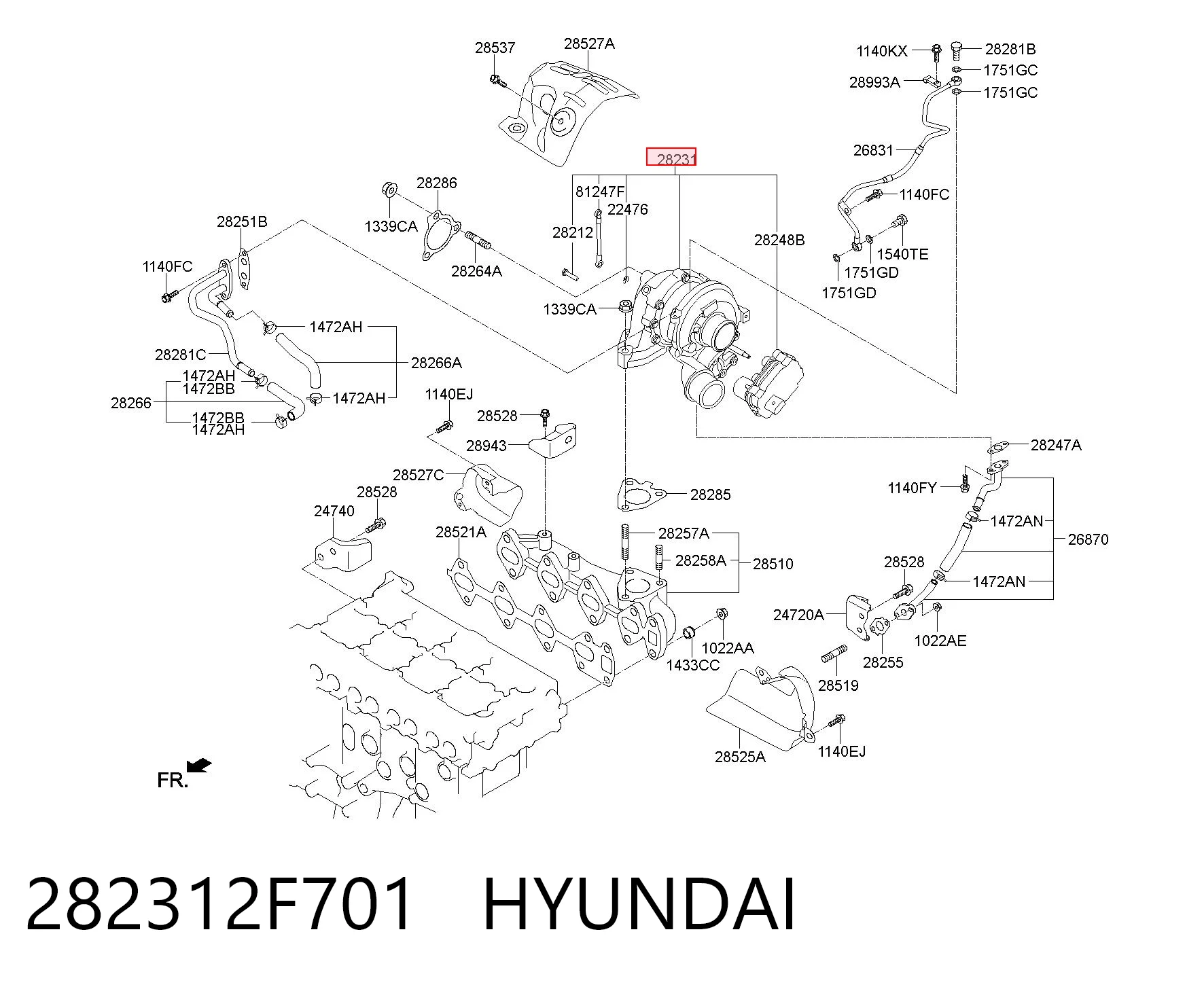 282312F701 Hyundai/Kia Turbo para motor