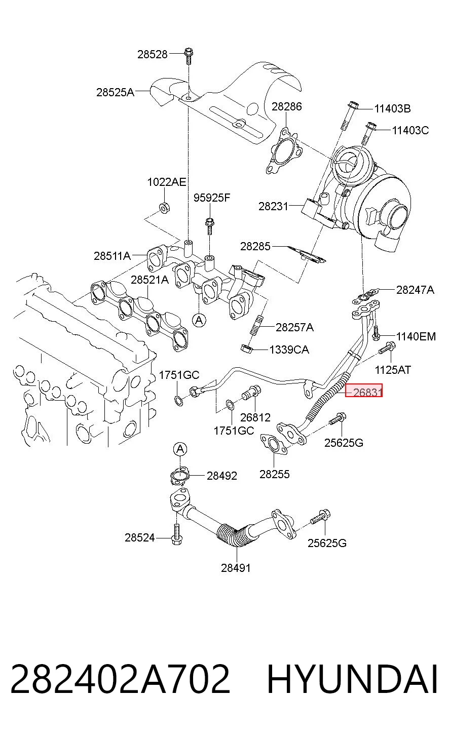 282402A702 Hyundai/Kia Tubo de suministro de aceite a la turbina