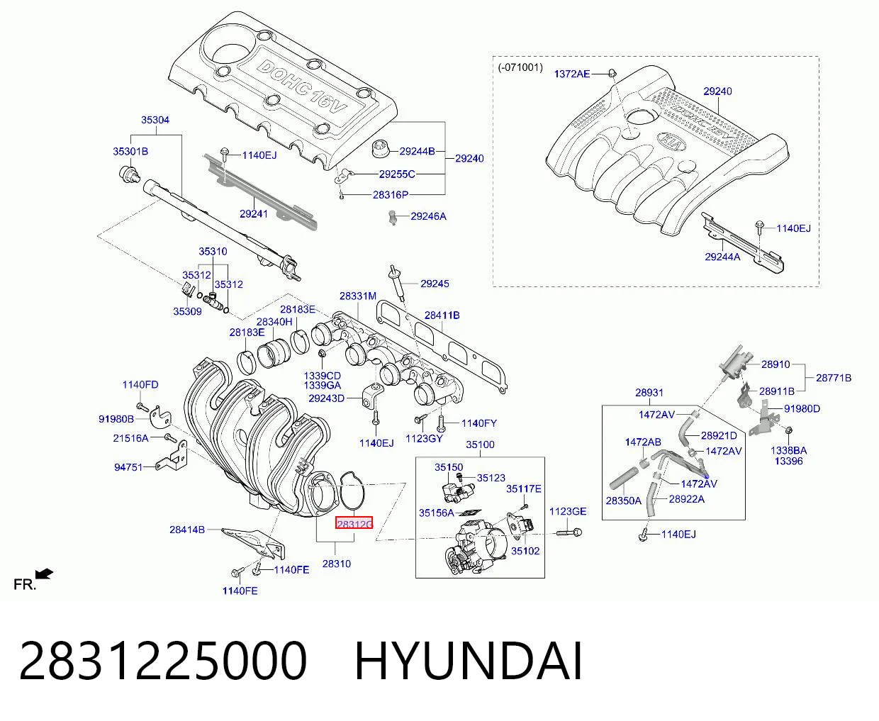 2831225000 Hyundai/Kia Junta del cuerpo de mariposa