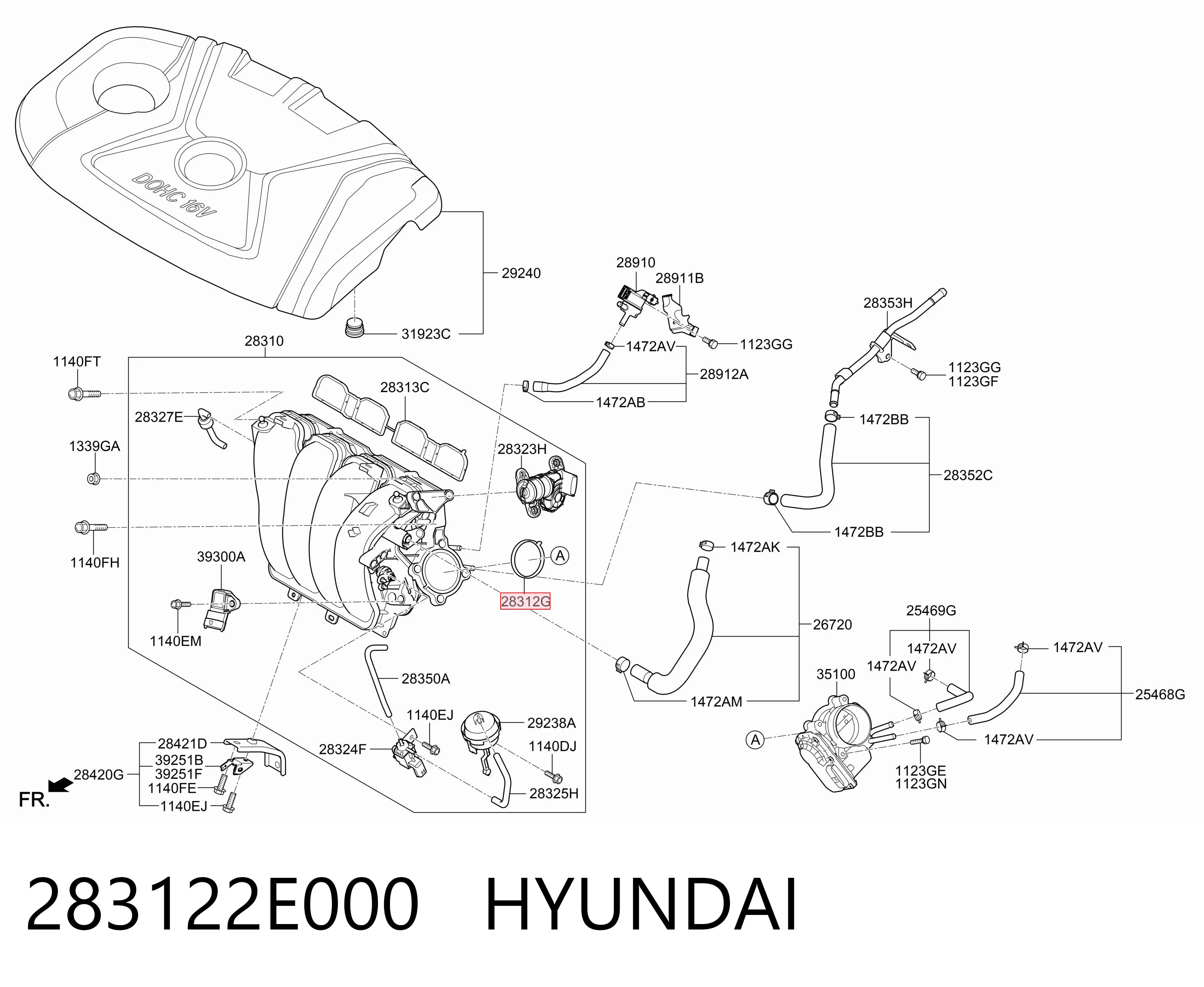 283122E000 Hyundai/Kia Junta del cuerpo de mariposa