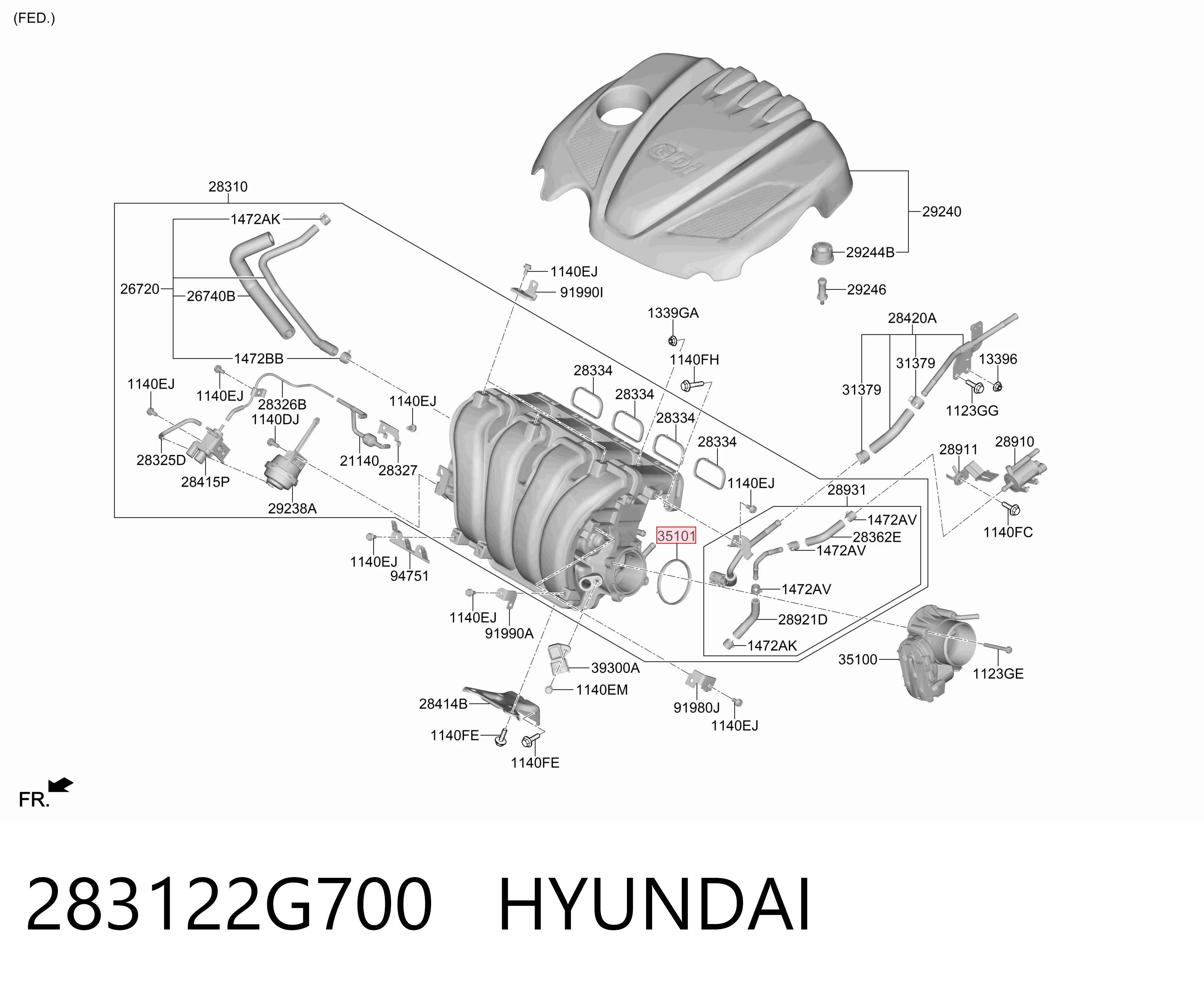 283122G700 Hyundai/Kia Junta del cuerpo de mariposa