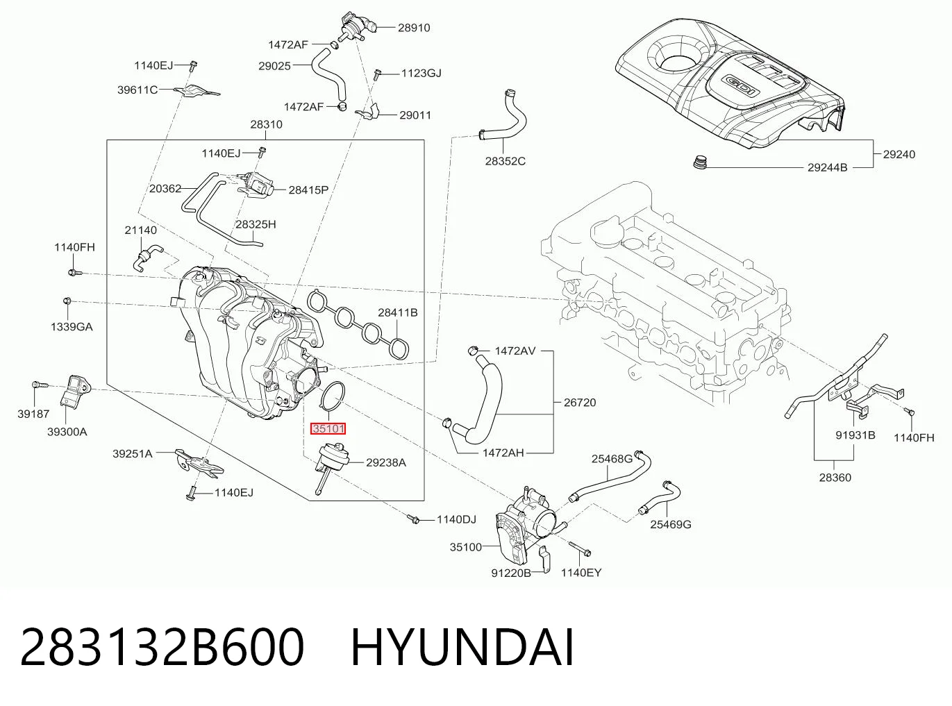 283132B600 Hyundai/Kia Junta del cuerpo de mariposa