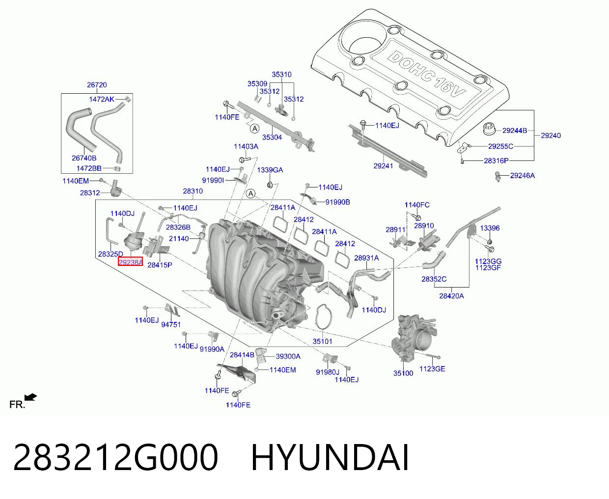 283212G000 Hyundai/Kia Válvula (actuador) del accionamiento de las mariposas del colector de admisión