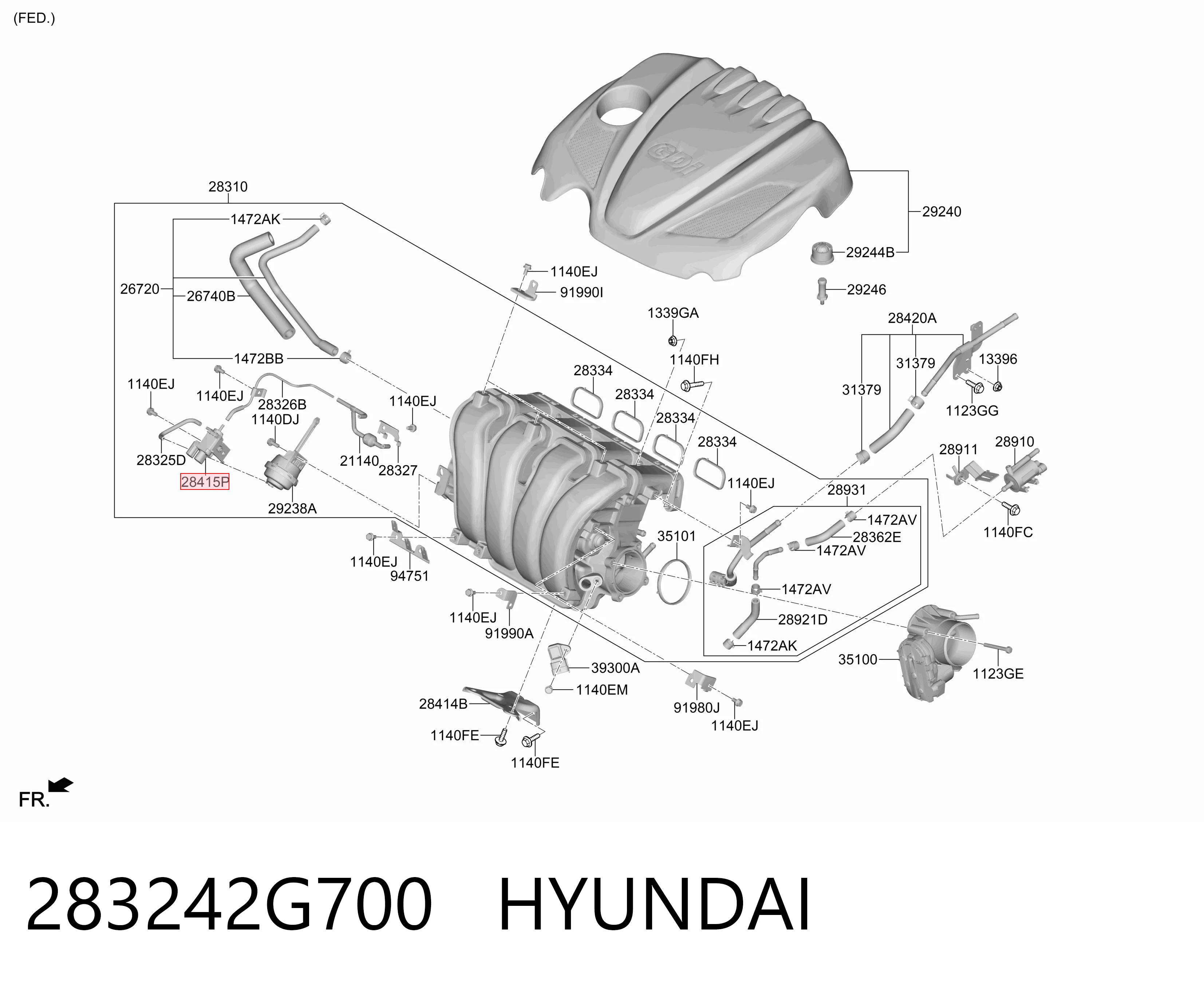 283242G700 Hyundai/Kia Válvula solenoide de control de la mariposa de aire secundario