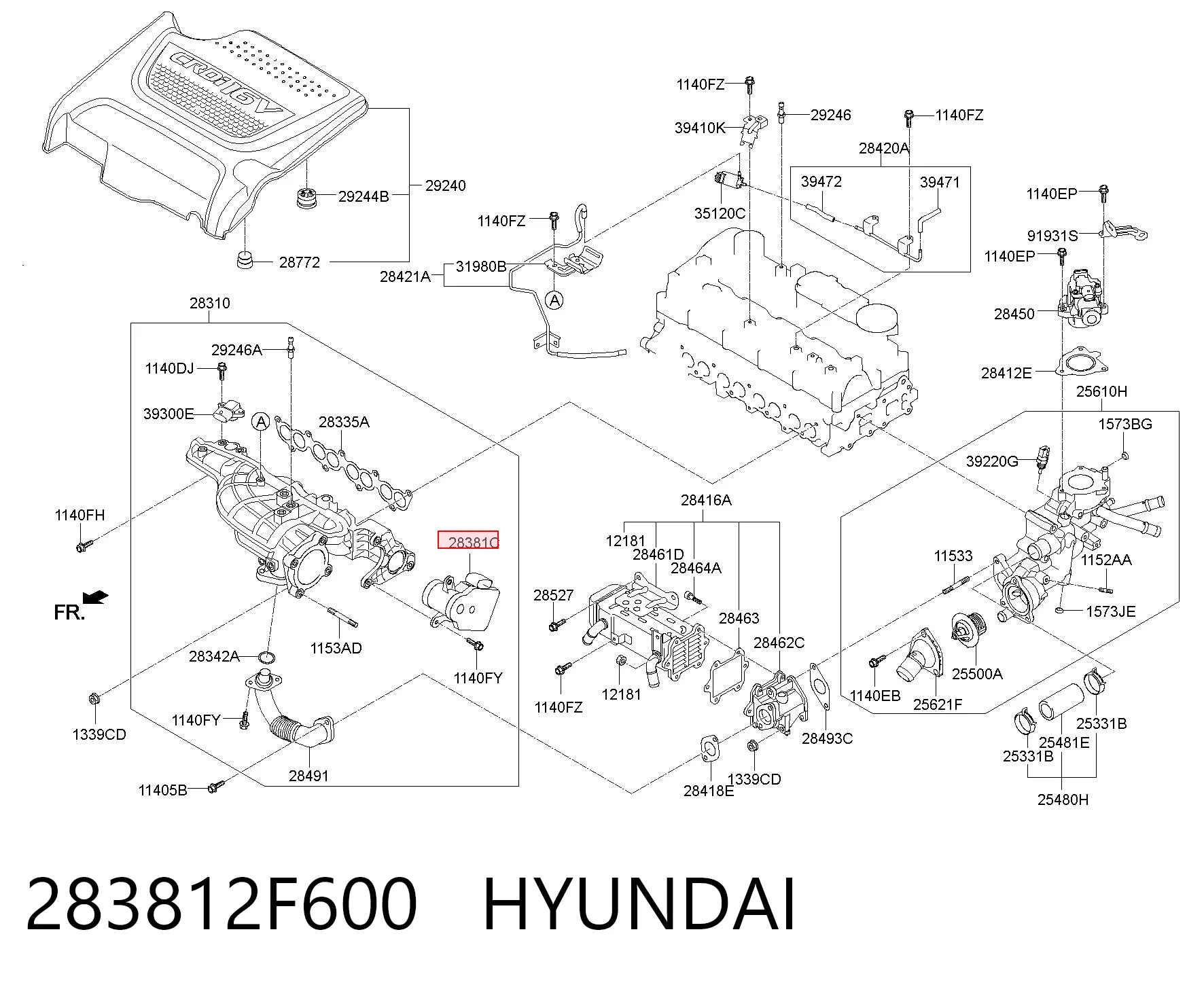 283812F600 Hyundai/Kia Válvula (actuador) del accionamiento de las mariposas del colector de admisión