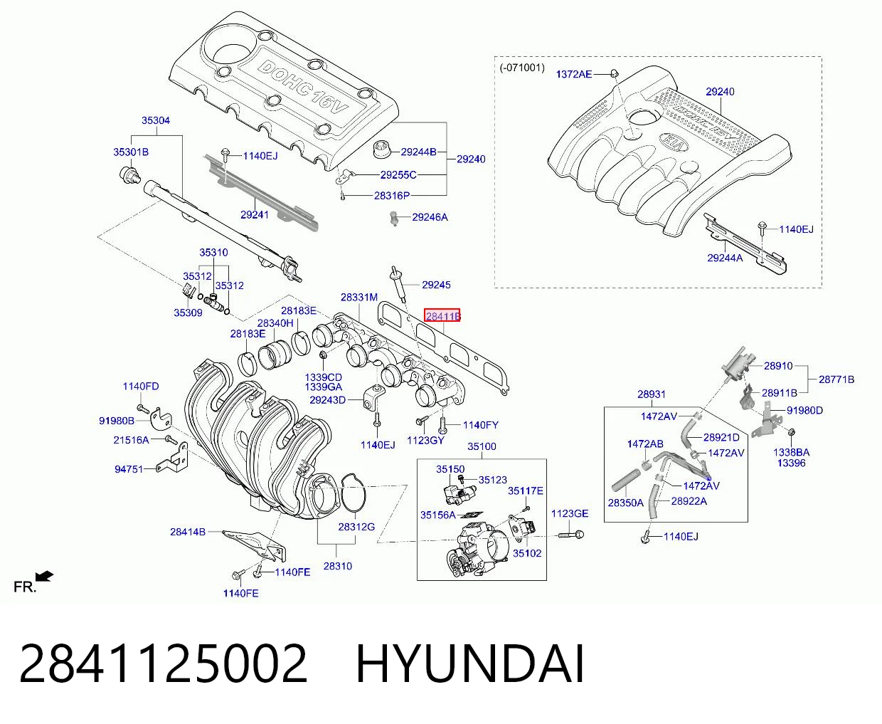 2841125002 Hyundai/Kia Juego de juntas, colector de admisión