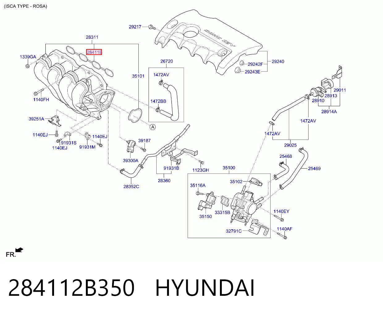 Junta del colector de admisión 284112B350 HYUNDAI