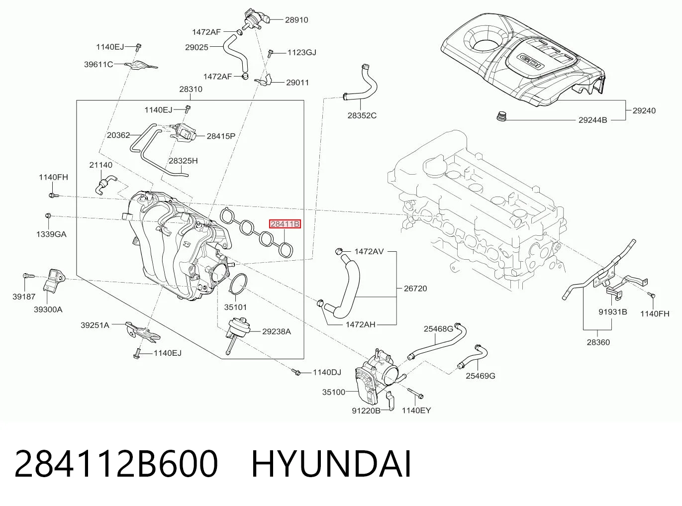 284112B600 Hyundai/Kia Juego de juntas, colector de admisión