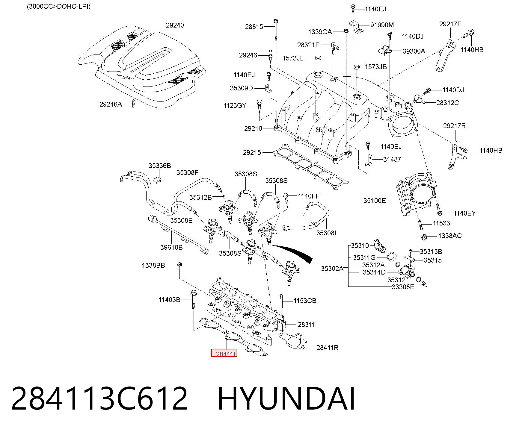 284113C612 Hyundai/Kia Junta del colector de admisión izquierda