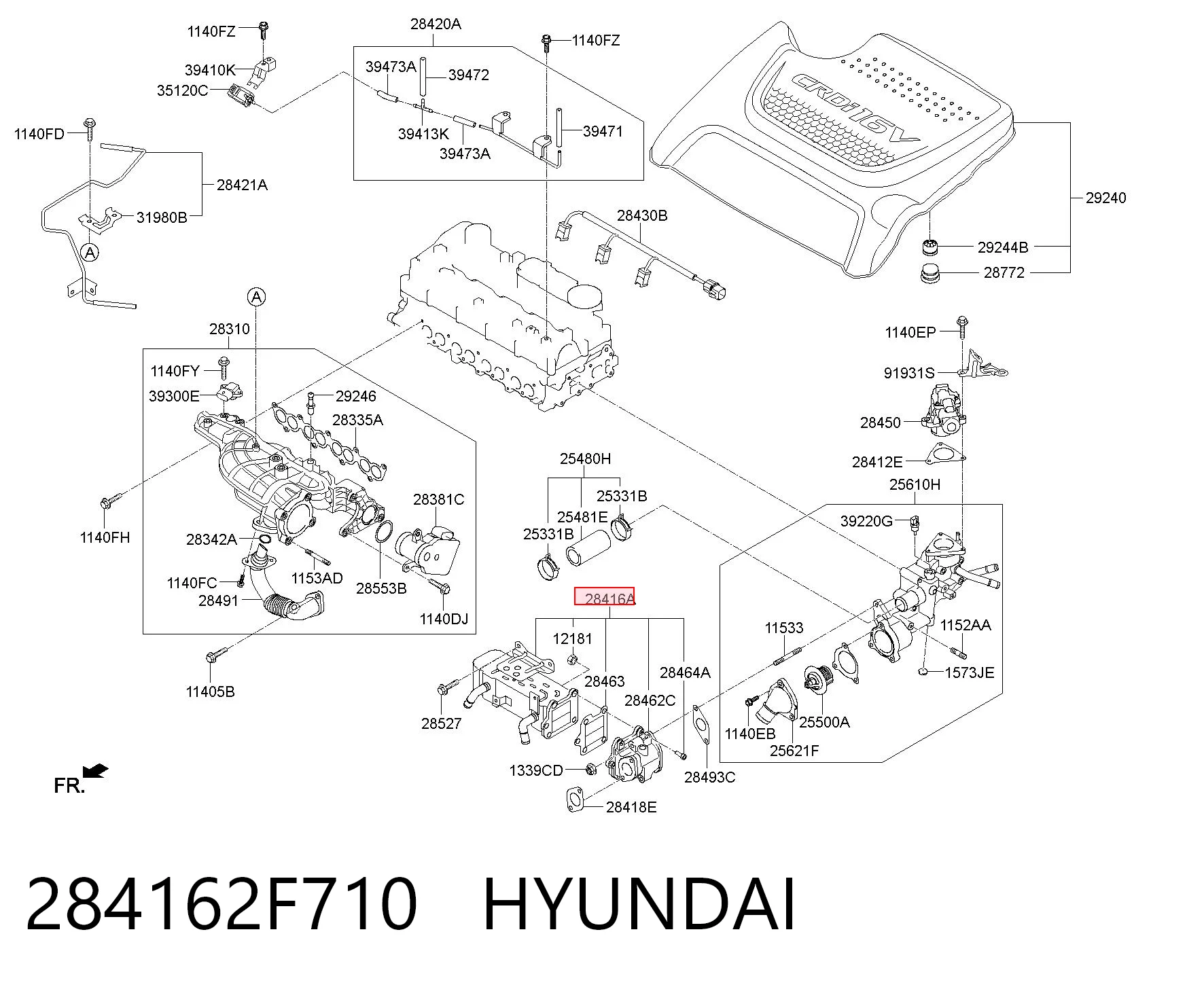 284162F710 Hyundai/Kia Enfriador de recirculación de gases de escape EGR