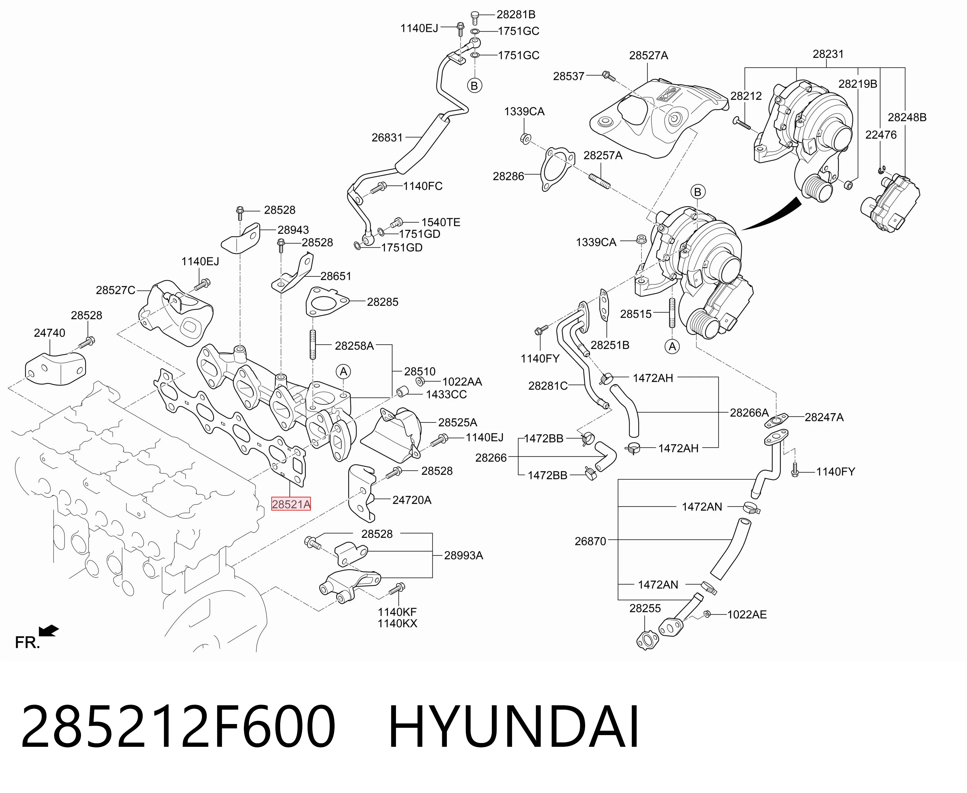 285212F600 Hyundai/Kia Junta colector joint