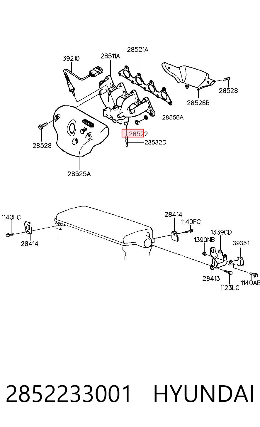 2852233001 Hyundai/Kia Tuerca de fijación del tubo de escape