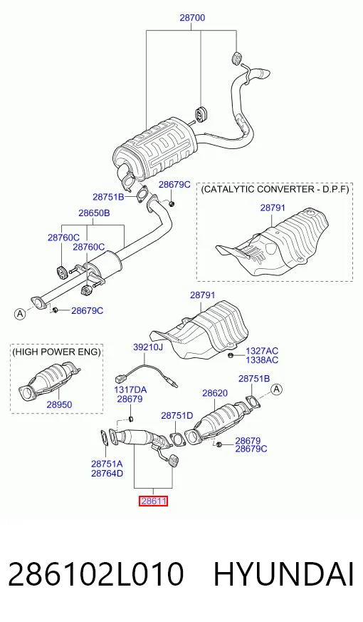 Tubo colector de escape delantero 286102L010 HYUNDAI