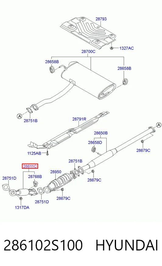 286102S100 Hyundai/Kia Silenciador, sección delantera