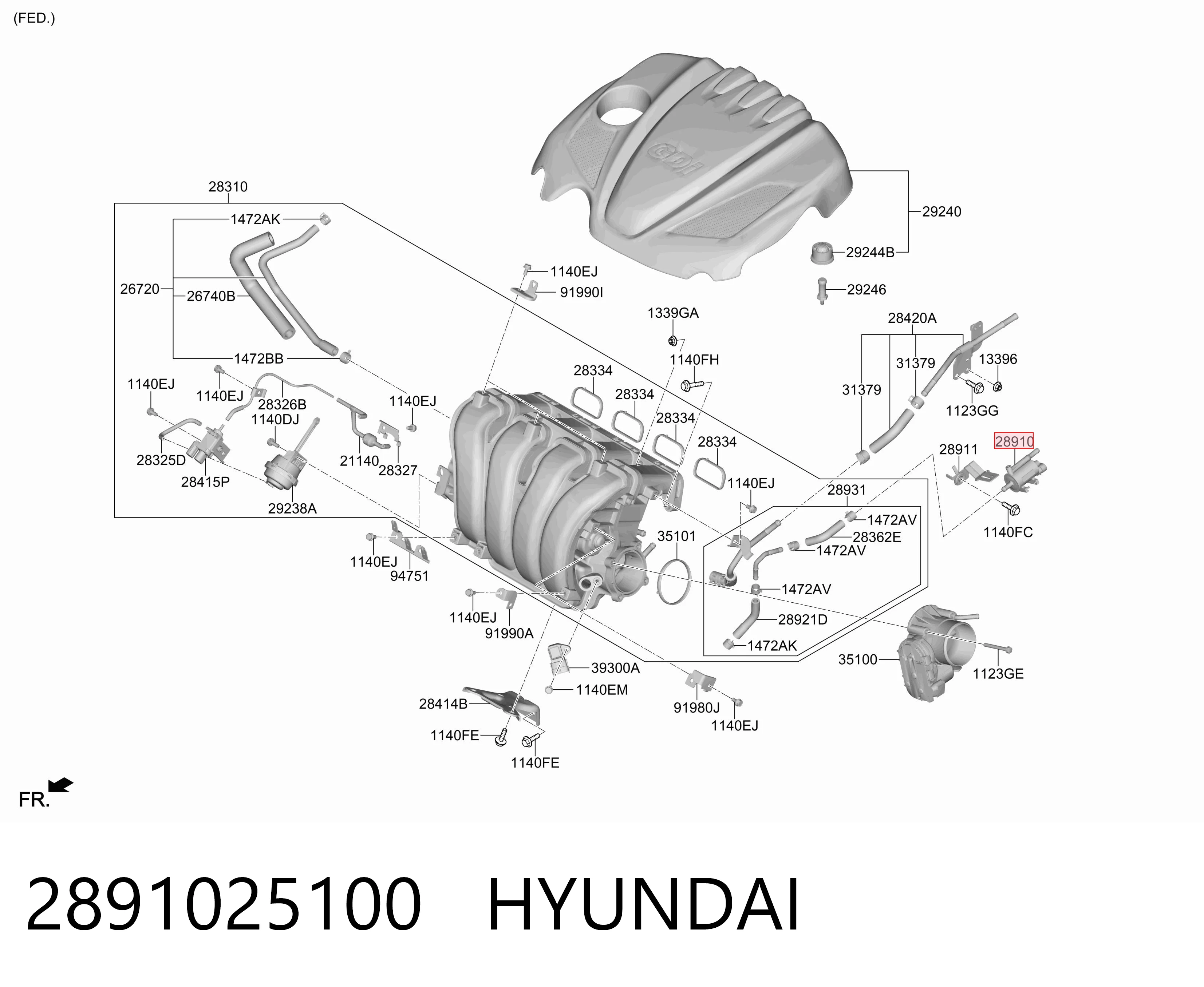 2891025100 Hyundai/Kia Válvula de purga del catalizador