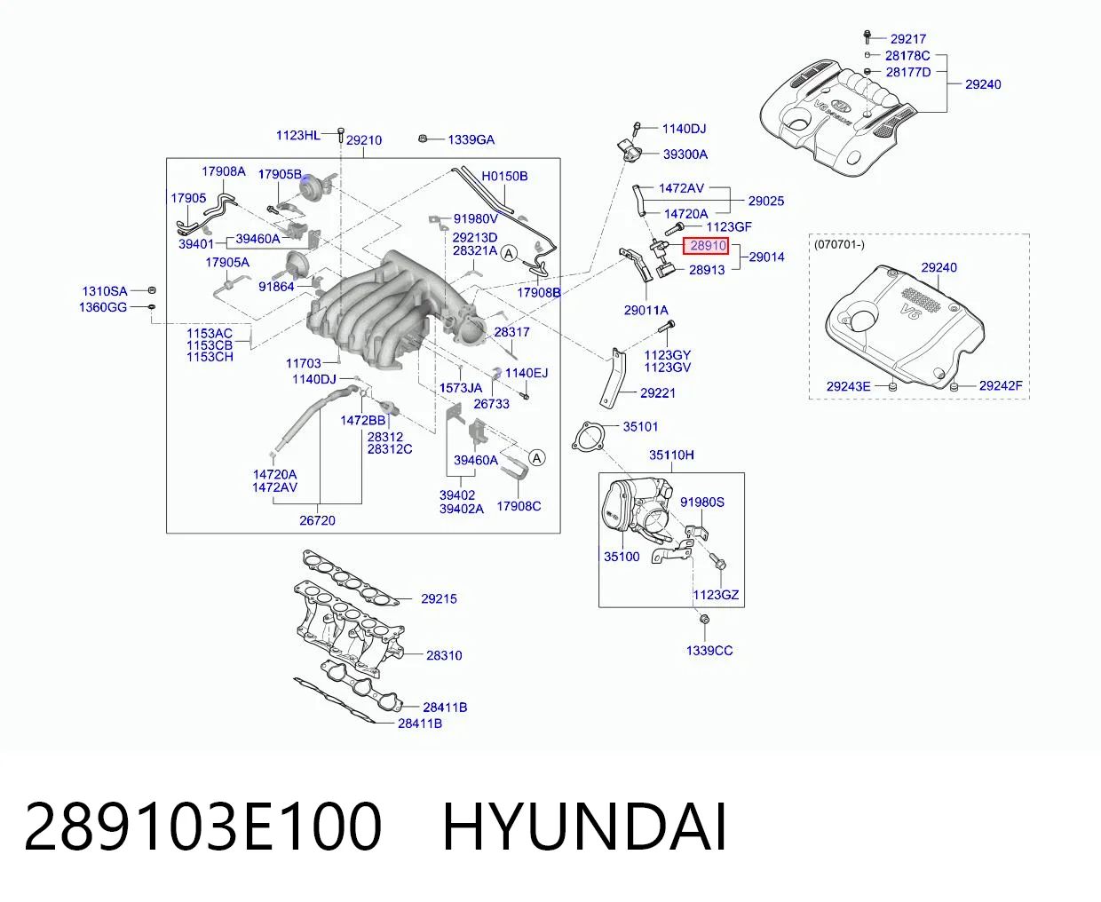 289103E100 Hyundai/Kia Válvula de purga del catalizador