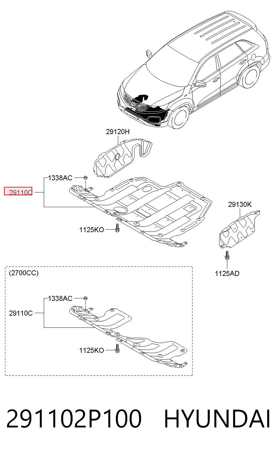 Protector antiempotramiento del motor  KIA Sorento  (2009-2014)