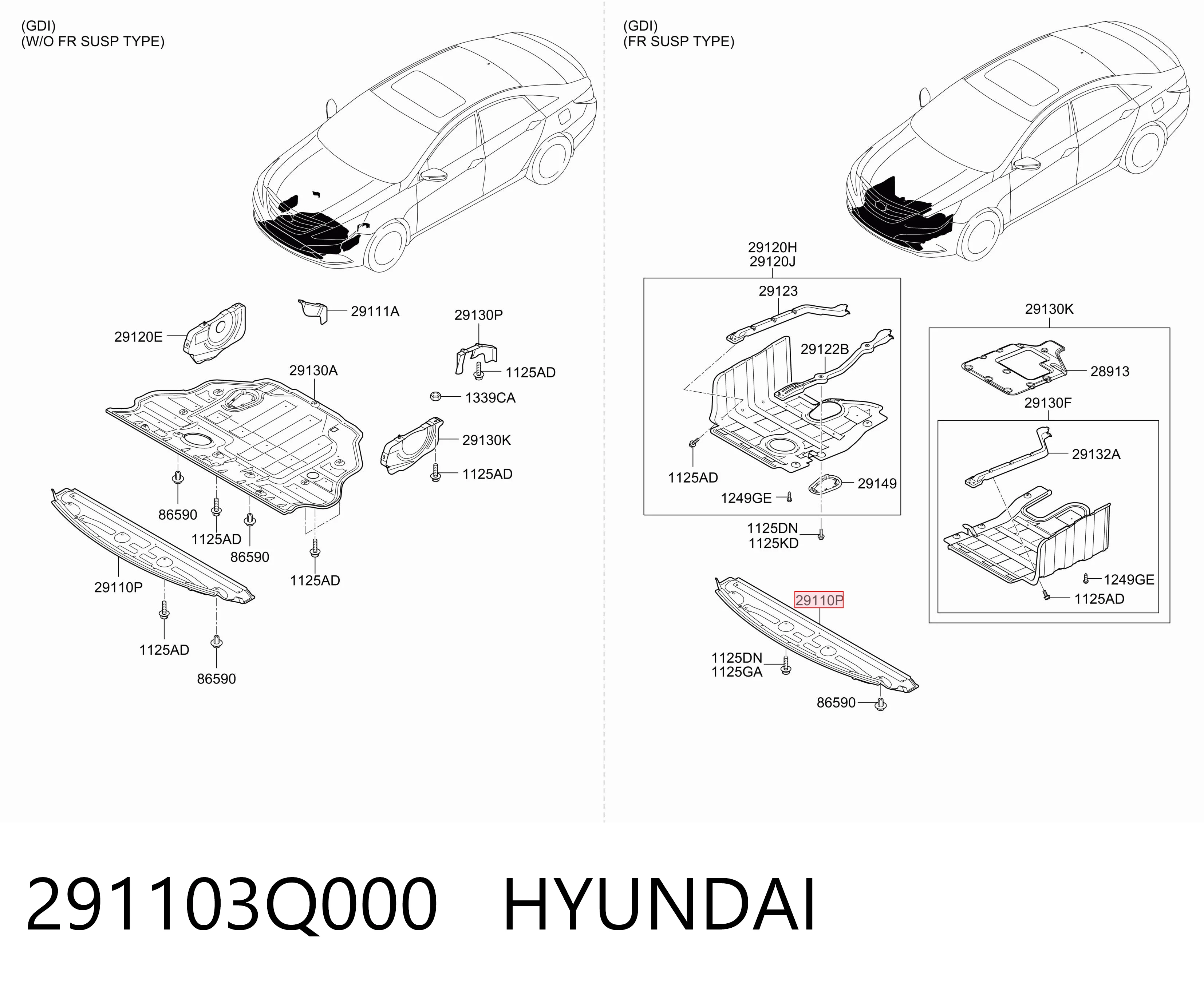 291103Q000 Hyundai/Kia Protección de cárter