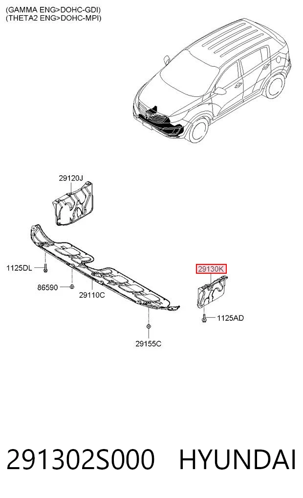 291302S000 Hyundai/Kia Protección izquierda del motor