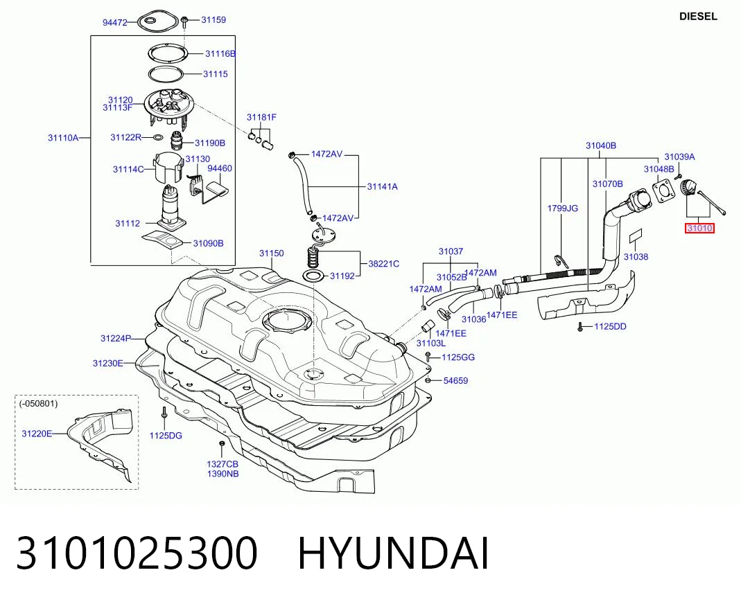 3101025300 Hyundai/Kia Tapa tanque combustible