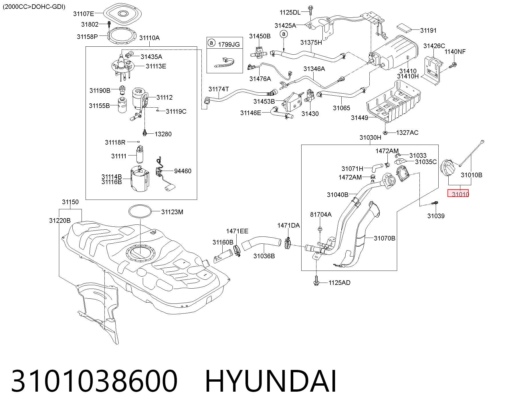 3101038600 Hyundai/Kia Tapa tanque combustible