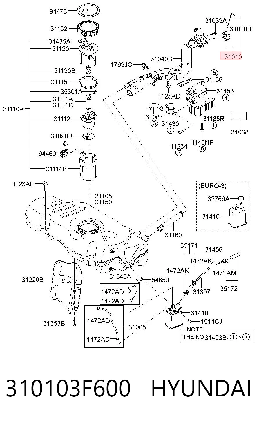 310103F600 Hyundai/Kia Tapa tanque combustible